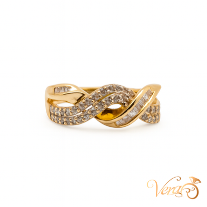 14K Yellow Gold Tangled Band Ring with 0.55 ct Natural Diamonds, Size 7, 3.25g