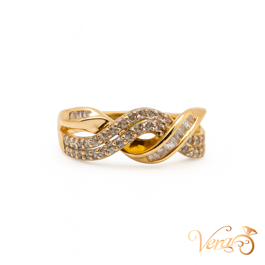 14K Yellow Gold Tangled Band Ring with 0.55 ct Natural Diamonds, Size 7, 3.25g