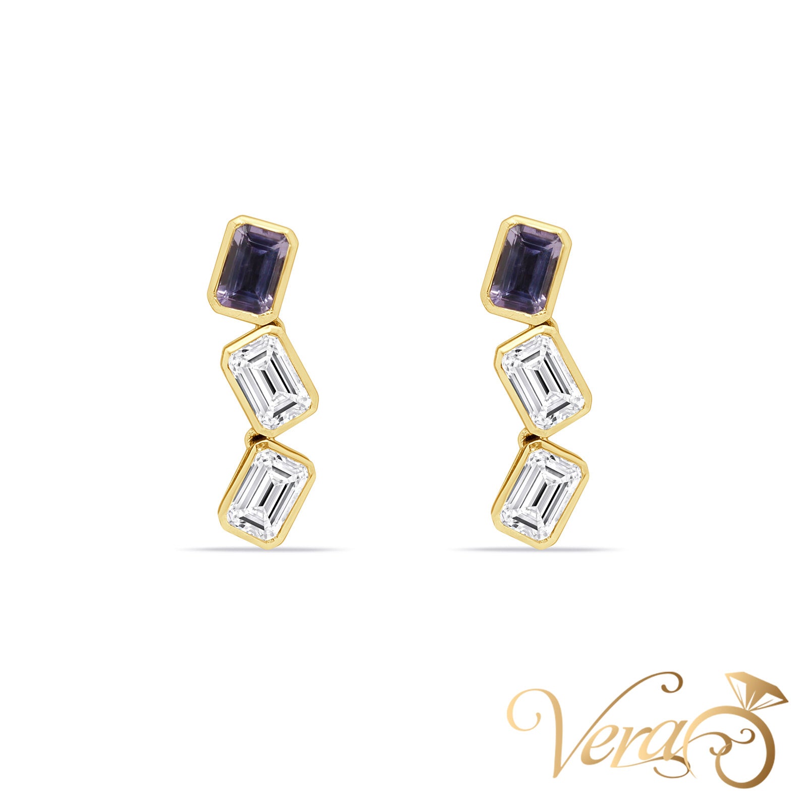 14K Yellow Gold Amethyst Drop Earrings, 24mm, 2.9g - Vera Jewelry in Miami