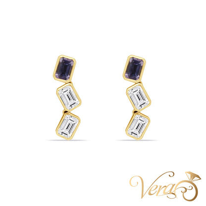 14K Yellow Gold Amethyst Drop Earrings, 24mm, 2.9g