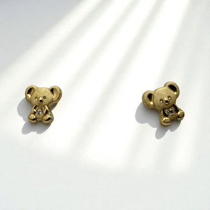14K YG Bear Cubic Zirconia Earrings