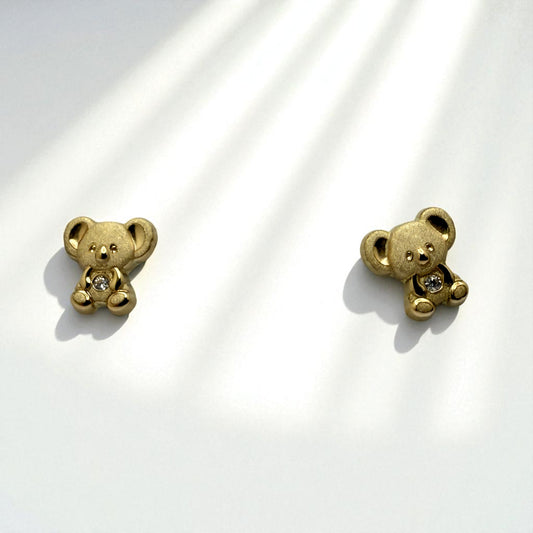 14K YG Bear Cubic Zirconia Earrings