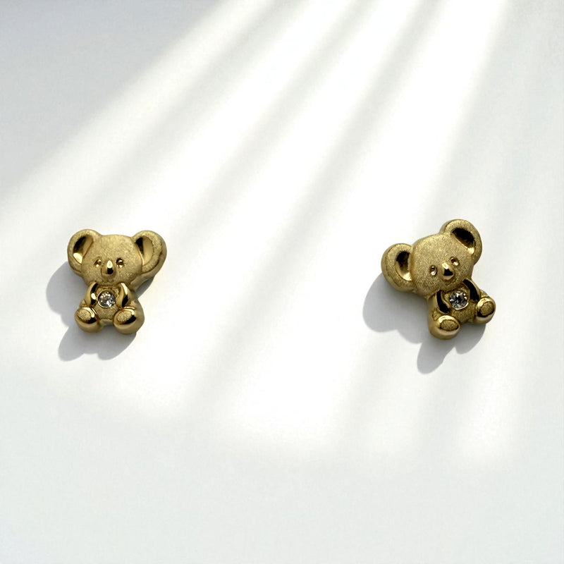 14K Yellow Gold Bear Cubic Zirconia Earrings
