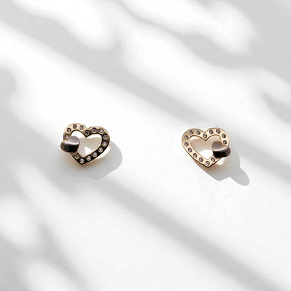 14K YG Heart Frame Cubic Zirconia Earrings