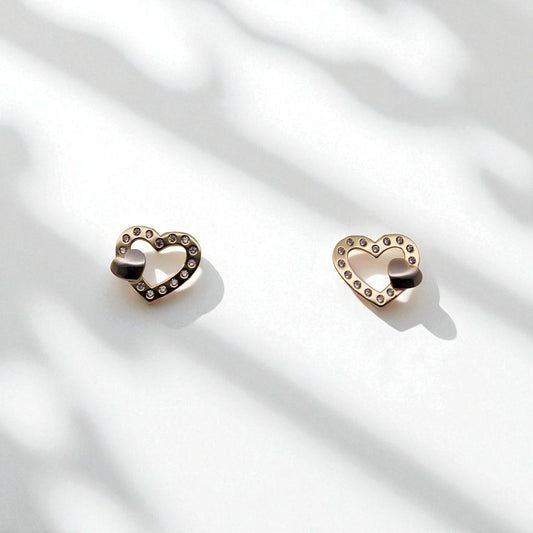 14K YG Heart Frame Cubic Zirconia Earrings