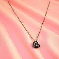 14K Yellow Gold Heart Charm Cubic Zirconia Necklace 17