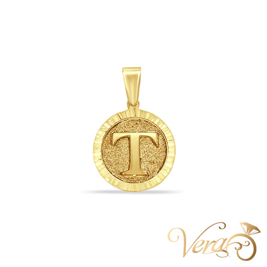 14K Yellow Gold Letter “T” Medal Pendant - Vera Jewelry in Miami