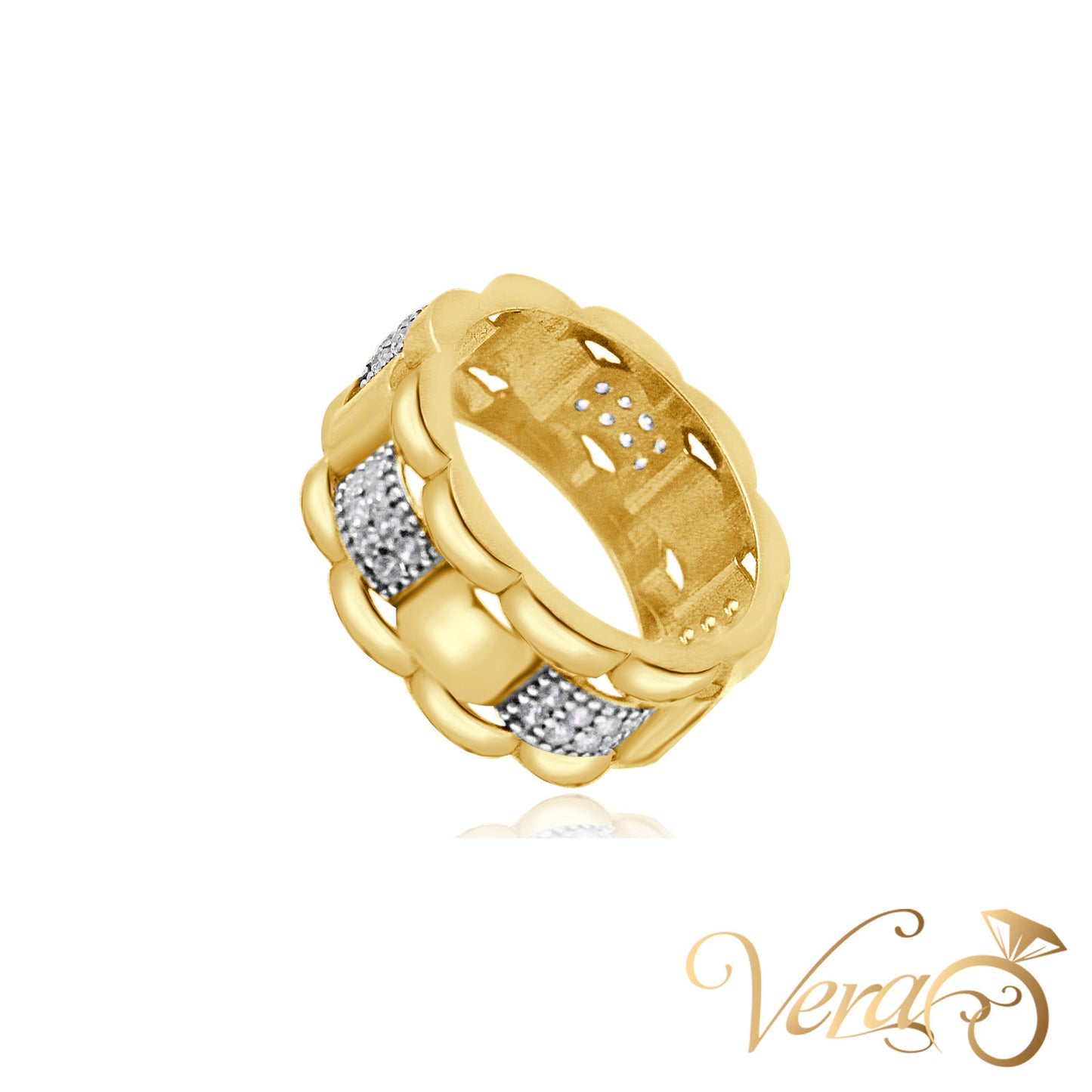 14K Yellow Gold Men’s Watch Band Style Ring with CZ, Size 9, 4.7g