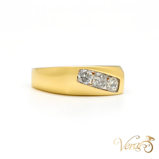 10K Yellow Gold Square Rolo Ring with 1.40 ct Natural Diamonds, Size 12, 8.8g