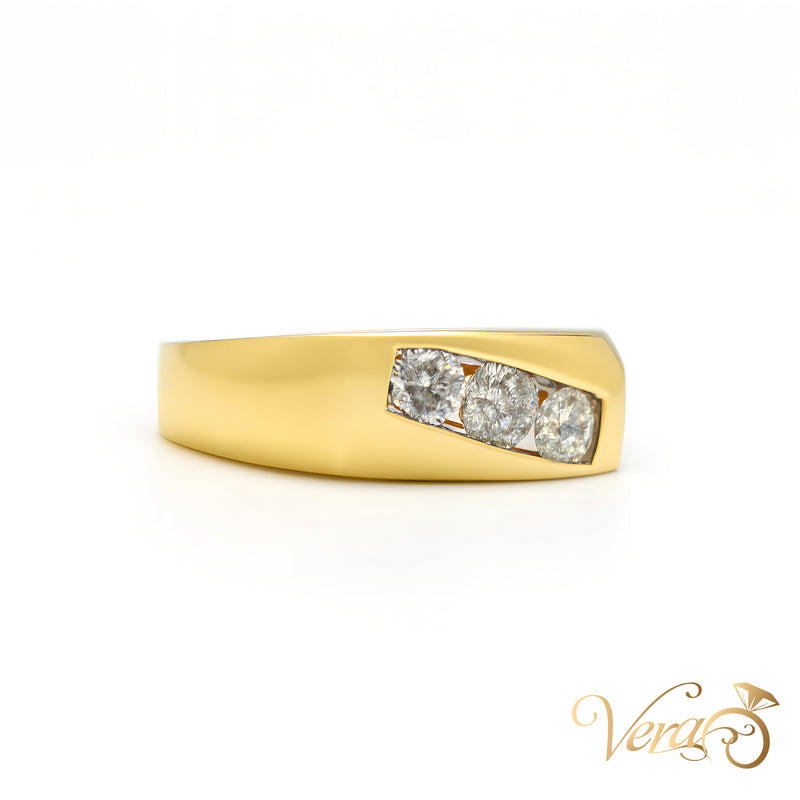 10K Yellow Gold Square Rolo Ring with 1.40 ct Natural Diamonds, Size 12, 8.8g