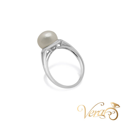 14K WG Women Ring Pearl, Size 7.25, 3.3g