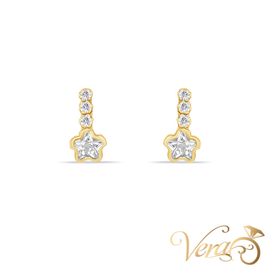 14K Yellow Gold Star Stud Earrings with Cubic Zirconia, 9mm - Vera Jewelry in Miami