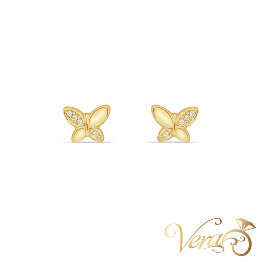 14K Yellow Gold Butterfly Stud Earrings with Cubic Zirconia, 6mm - Vera Jewelry in Miami