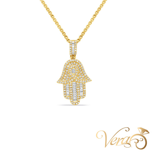 14K Yellow Gold Hamsa Hand Pendant with 1.00 ct Natural Diamond – 30mm, 2.96g - Vera Jewelry in Miami