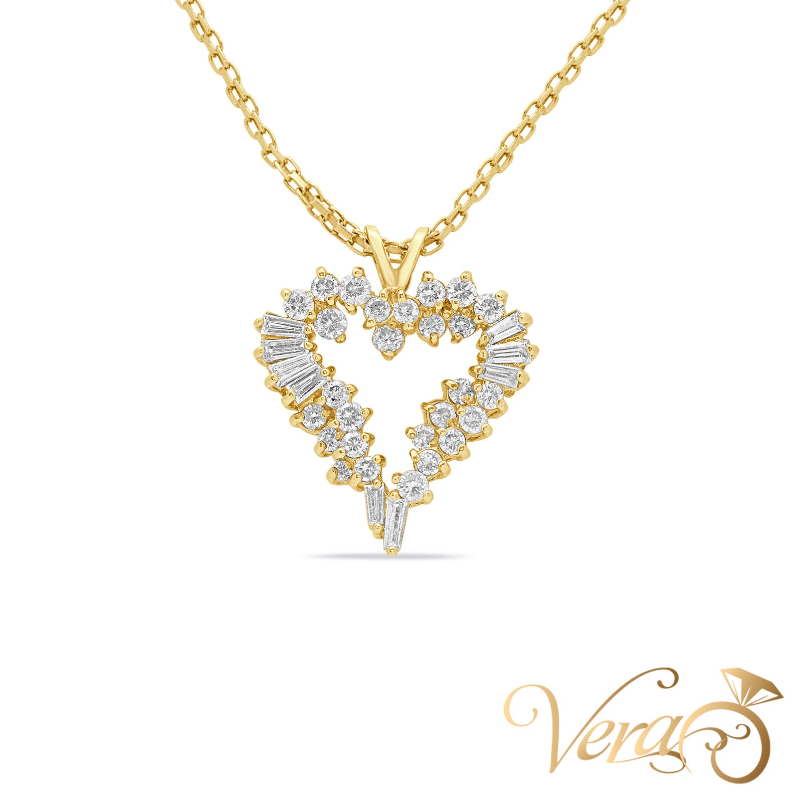 14K Yellow Gold Heart Pendant Necklace with 2.00 ct Natural Diamond – 16", 8.57g - Vera Jewelry in Miami