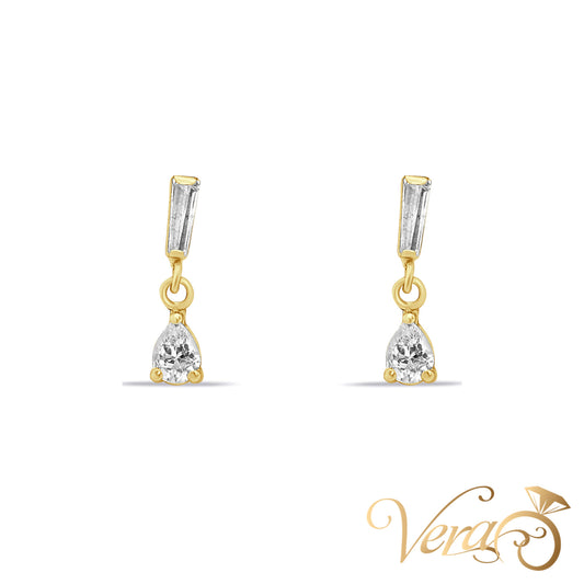 14K Yellow Gold CZ Drop Earrings, 14mm