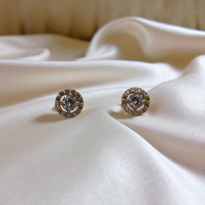 14K YG Halo Cubic Zirconia Earrings