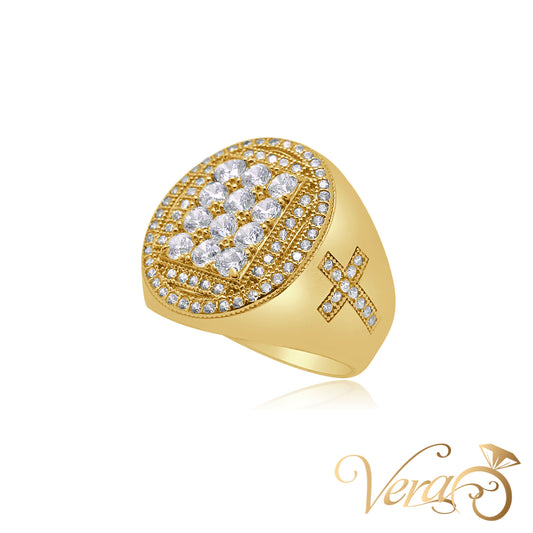 14K Yellow Gold Men’s Ring with CZ, Size 9, 8.0g - Vera Jewelry in Miami