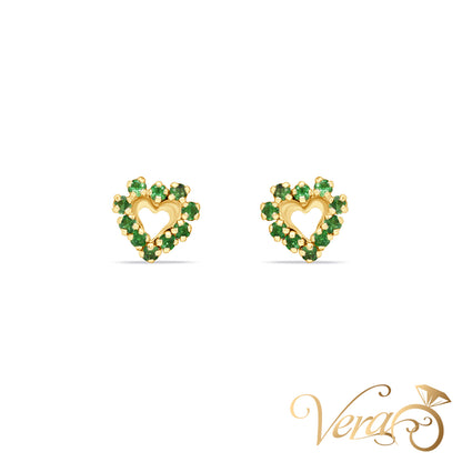 14K Yellow Gold Heart Stud Earrings with Cubic Zirconia, 8mm - Vera Jewelry in Miami