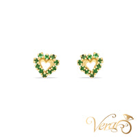 14K Yellow Gold Heart Stud Earrings with Cubic Zirconia, 8mm