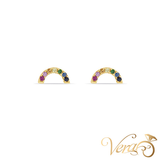 14K Yellow Gold Multi-Color Sapphire Stud Earrings, 12mm, 1.1g - Vera Jewelry in Miami
