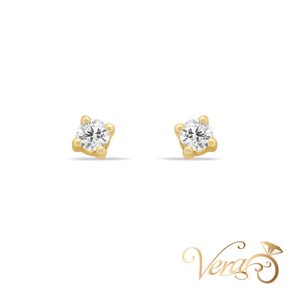 14K Yellow Gold Solitaire Stud Earrings with Cubic Zirconia, 8mm