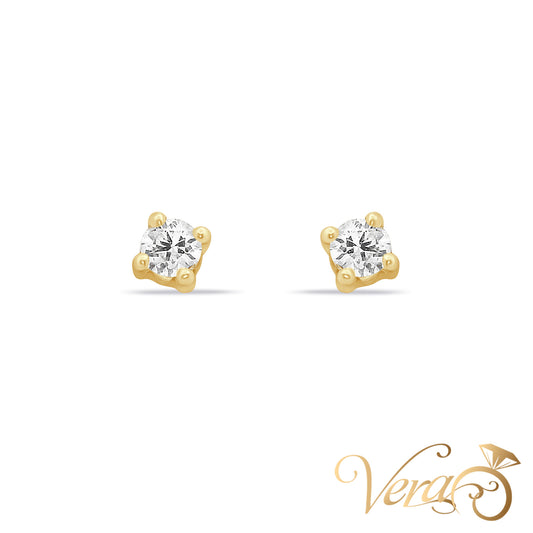 14K Yellow Gold Solitaire Stud Earrings with Cubic Zirconia, 8mm - Vera Jewelry in Miami