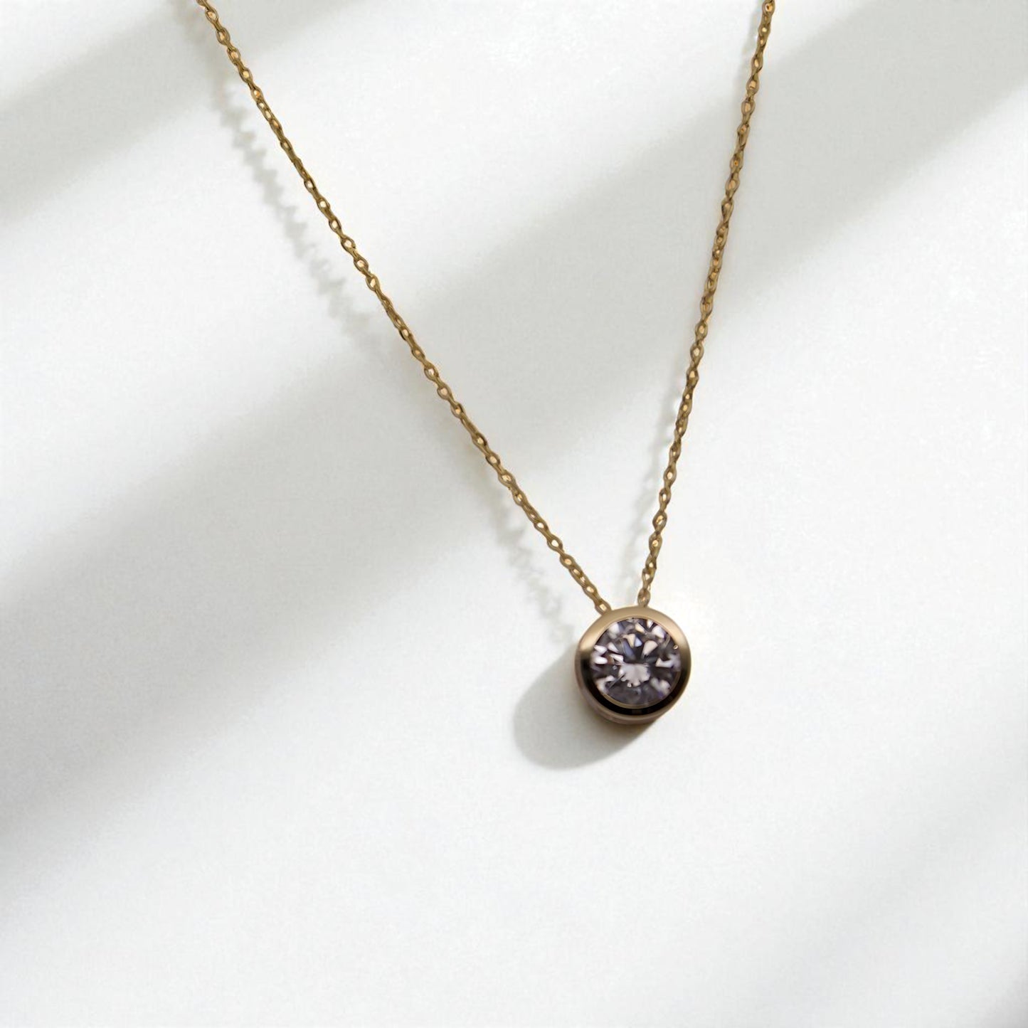 14K YG Round Charm Cubic Zirconia Necklace – 17"