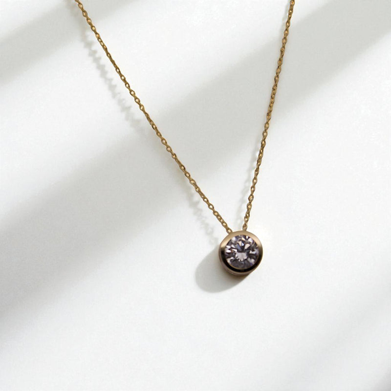 14K Yellow Gold Round Charm Cubic Zirconia Necklace 17