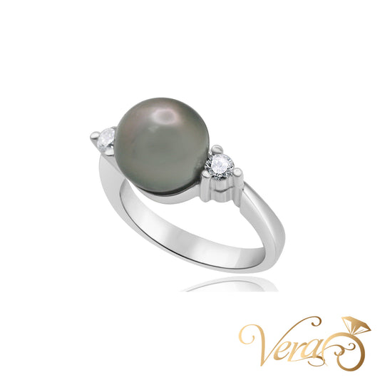 14K WG Women Ring 0.20 ct NAT & Pearl, Size 6.25, 5.7g - Vera Jewelry in Miami