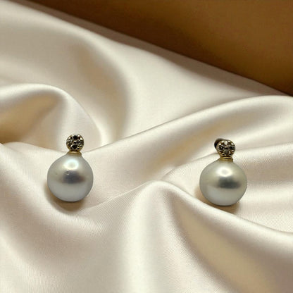 14K YG Pearl & Cubic Zirconia Earrings