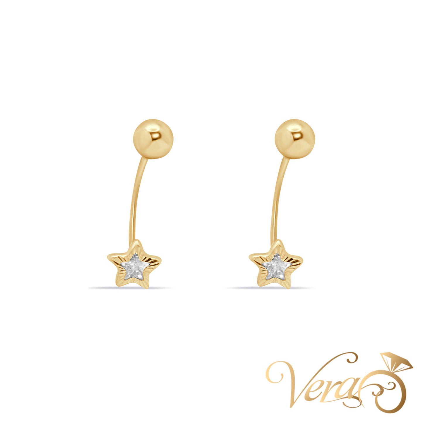 14K Yellow Gold Belly Button Piercing with Star-Shaped CZ - Vera Jewelry in Miami