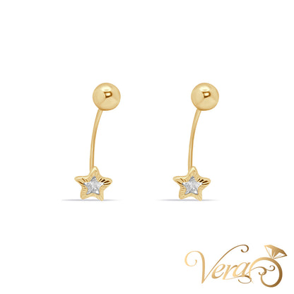 14K Yellow Gold Belly Button Piercing with Star-Shaped Cubic Zirconia