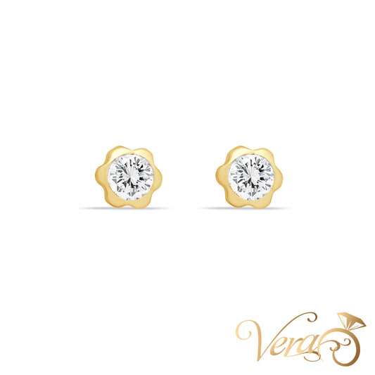 14K Yellow Gold Flower Stud Earrings with Cubic Zirconia, 7mm - Vera Jewelry in Miami