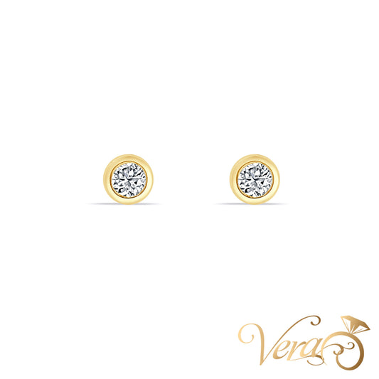 14K Yellow Gold Solitaire Stud Earrings with Cubic Zirconia, 4mm - Vera Jewelry in Miami