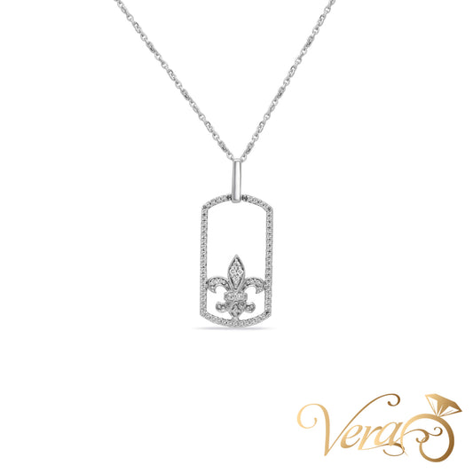 14K White Gold Fleur Pendant with Chain & 0.35ct Diamond – 16"