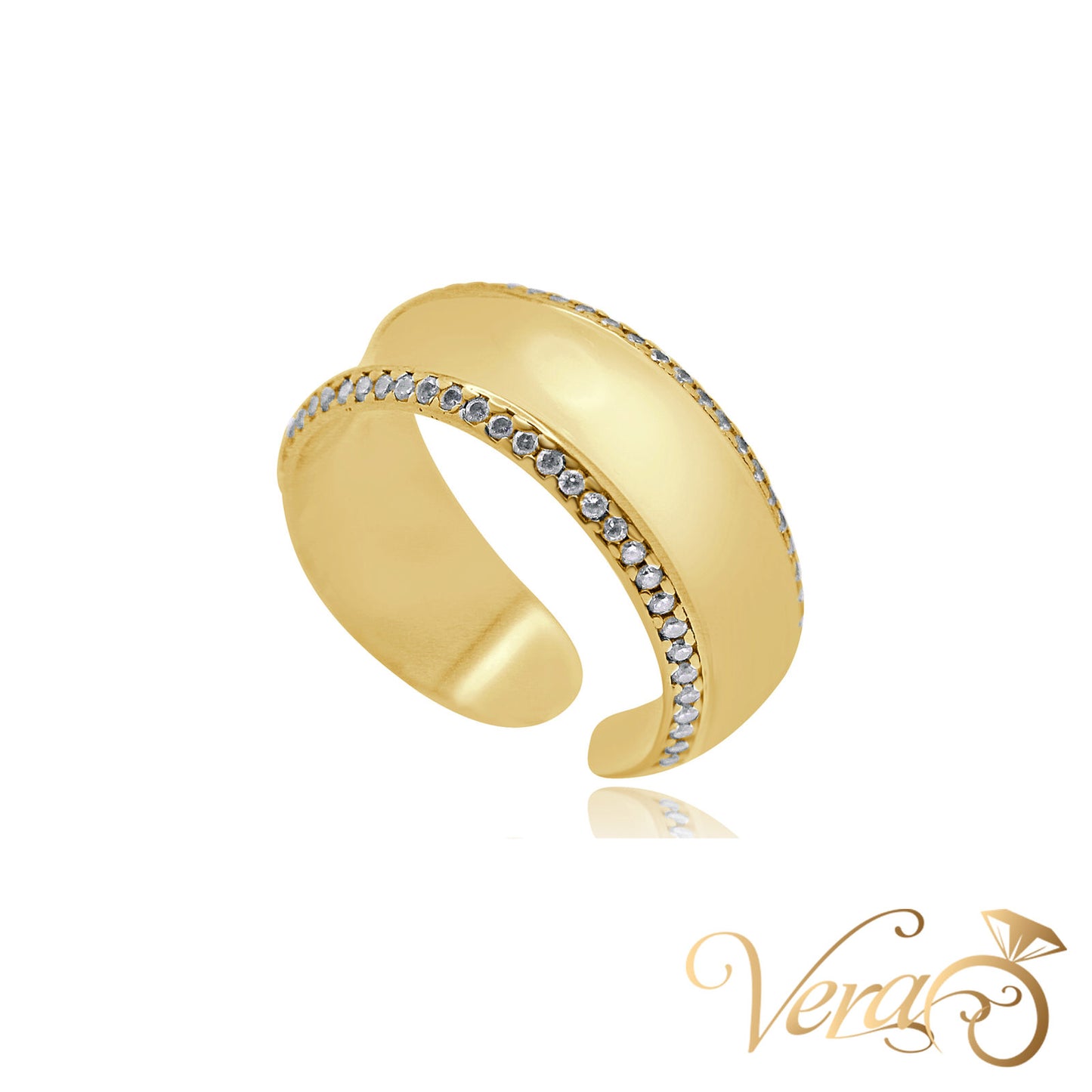 14K YG Open Band Ring CZ, Size 7–10, 4.0g
