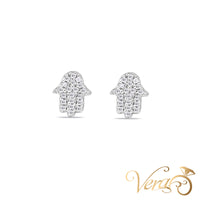 14K White Gold Hamsa Hand Stud Earrings with 0.10ct Natural Diamonds, 7mm, 0.9g