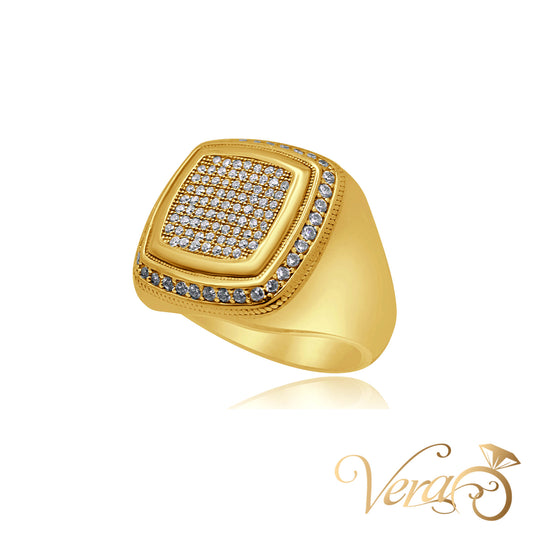 14K Yellow Gold Men’s Square Rolo Ring with CZ, Size 11, 11.6g - Vera Jewelry in Miami