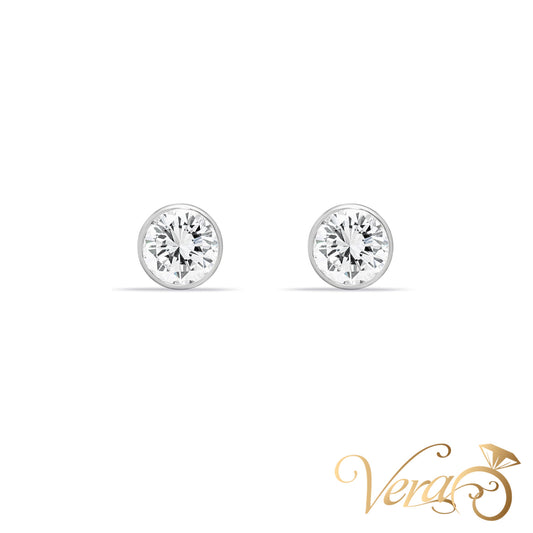 14K White Gold Round Stud Earrings with Natural Diamonds, 1.00 ct, 5.5mm, 1.7g - Vera Jewelry in Miami