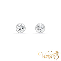 14K White Gold Round Stud Earrings with Natural Diamonds, 1.00 ct, 5.5mm, 1.7g