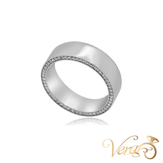 14K White Gold Band Ring with 0.50 ct Natural Diamond, Size 10, 11.3g