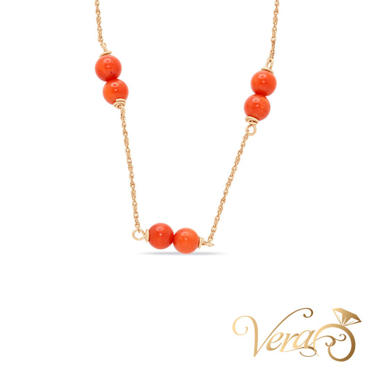 14K Yellow Gold Red Coral Chain – 18"