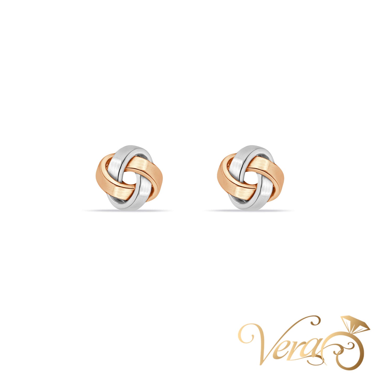 14K Tri-Color Gold Knot Stud Earrings, 6.5mm - Vera Jewelry in Miami