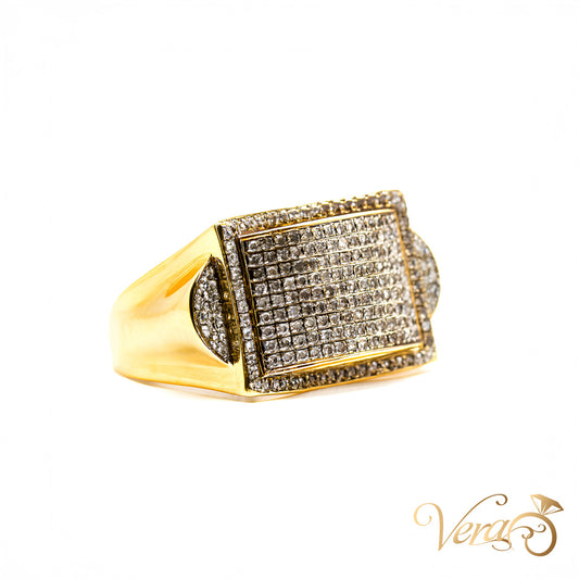 10K Yellow Gold Pave Belt Buckle Ring with 1.00 ct Natural Diamonds, Size 10, 6.2g