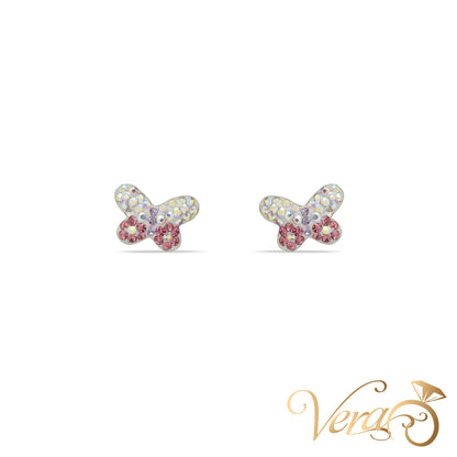 14K Yellow Gold Butterfly Stud Earrings with Multicolor Cubic Zirconia, 8mm - Vera Jewelry in Miami