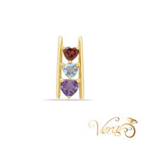 10K Yellow Gold Hearts Pendant with Garnet, Amethyst & Aquamarine – 17mm