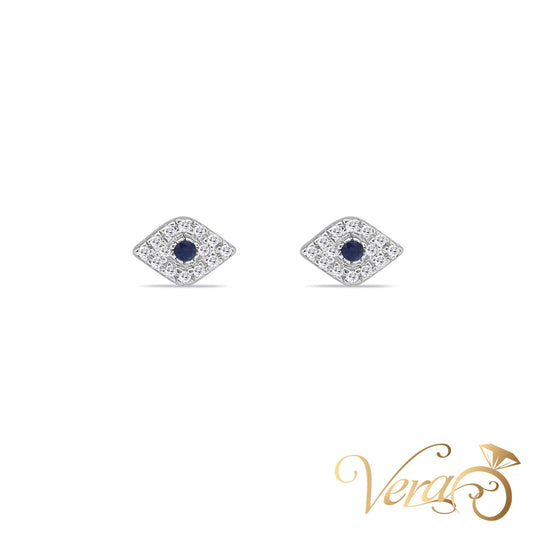 14K White Gold Evil Eye Stud Earrings with Topaz and 0.10ct Diamonds, 5mm, 1.0g