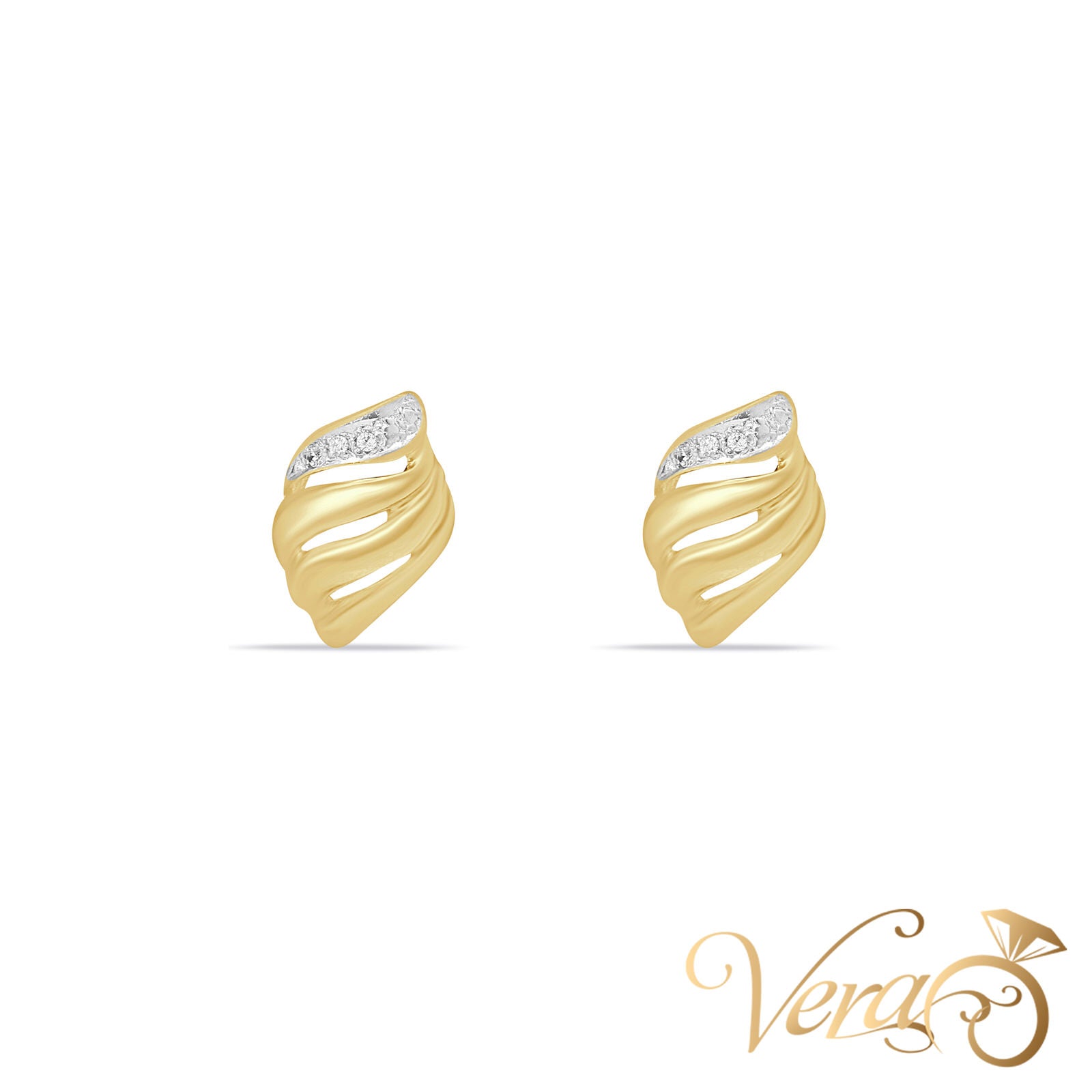 18K Yellow Gold Diamond Stud Earrings, 0.03 ct, 14mm, 2.3g - Vera Jewelry in Miami