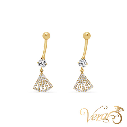 14K Yellow Gold Belly Button Piercing with Cubic Zirconia Drop Design